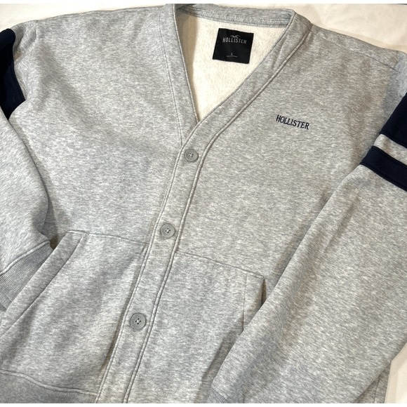 Hollister Other - Hollister Mens L Blue/Gray Button Up Sweatshirt Logo Cardigan Jacket‎ Y2K Layer